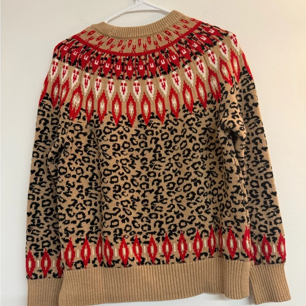 Charter Club Tan Leopard Print Sweater with Red Pattern - Picture 2 of 5